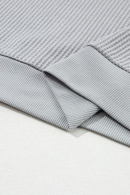 Elegant Grey Waffle Knit Top with Lace Details