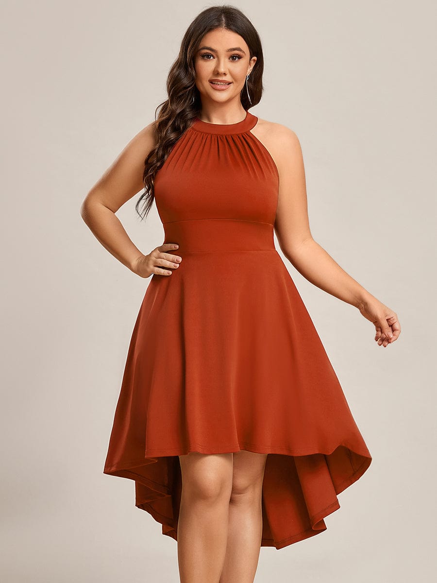 Elegant Halter Neck Midi Cocktail Dress for Plus Sizes