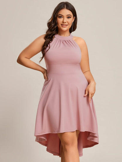 Elegant Halter Neck Midi Cocktail Dress for Plus Sizes