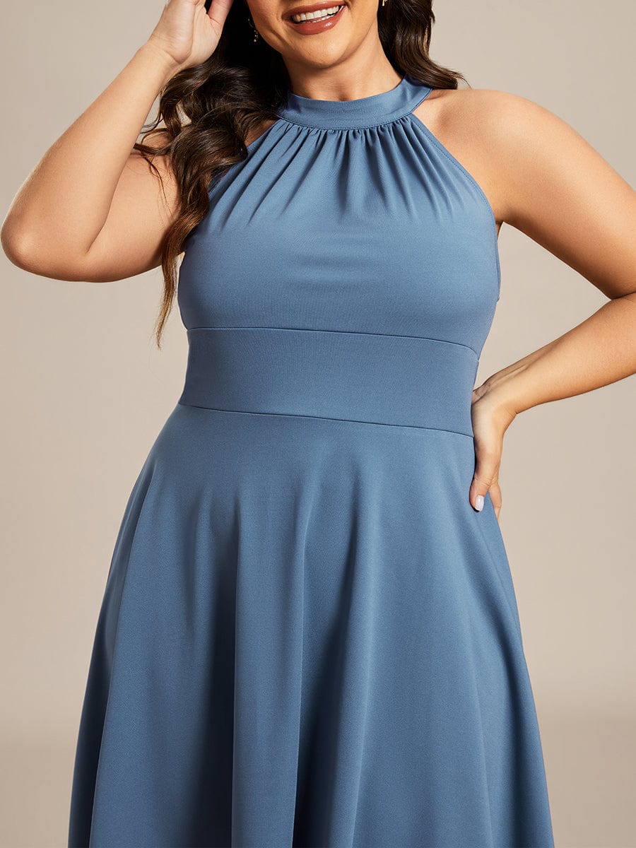 Elegant Halter Neck Midi Cocktail Dress for Plus Sizes