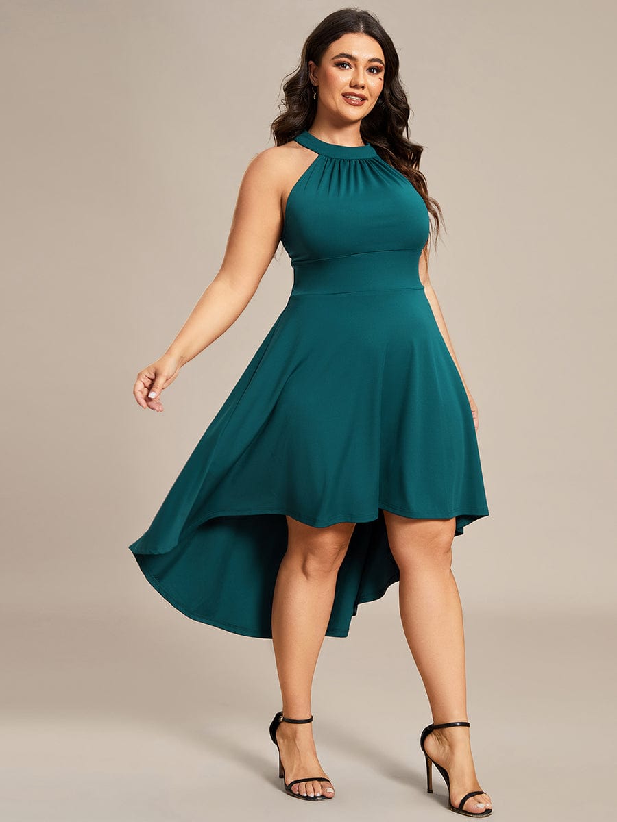 Elegant Halter Neck Midi Cocktail Dress for Plus Sizes