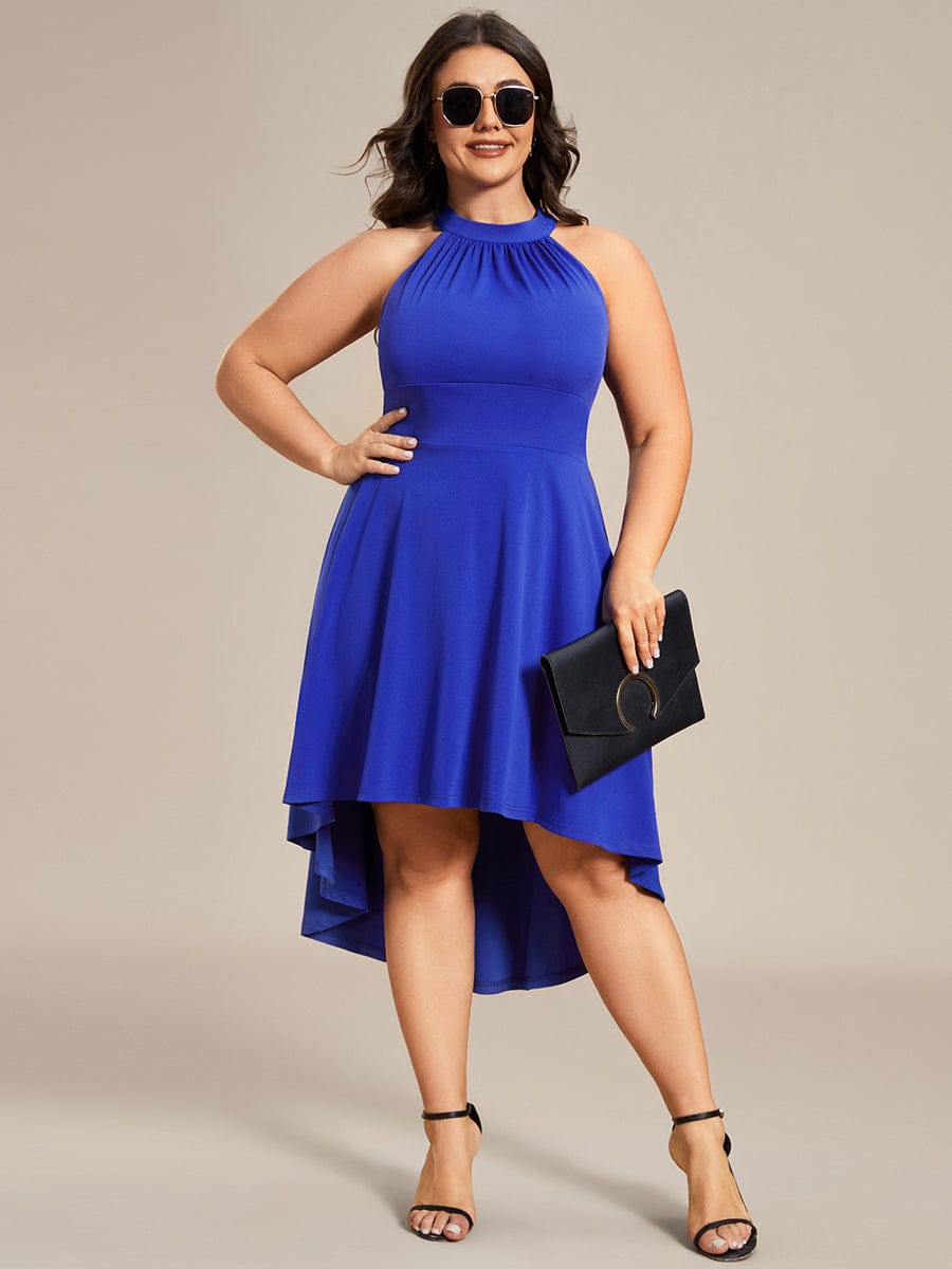 Elegant Halter Neck Midi Cocktail Dress for Plus Sizes