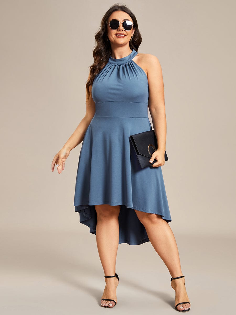 Elegant Halter Neck Midi Cocktail Dress for Plus Sizes