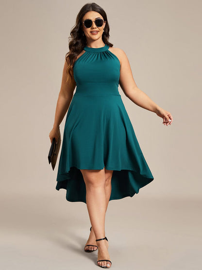 Elegant Halter Neck Midi Cocktail Dress for Plus Sizes