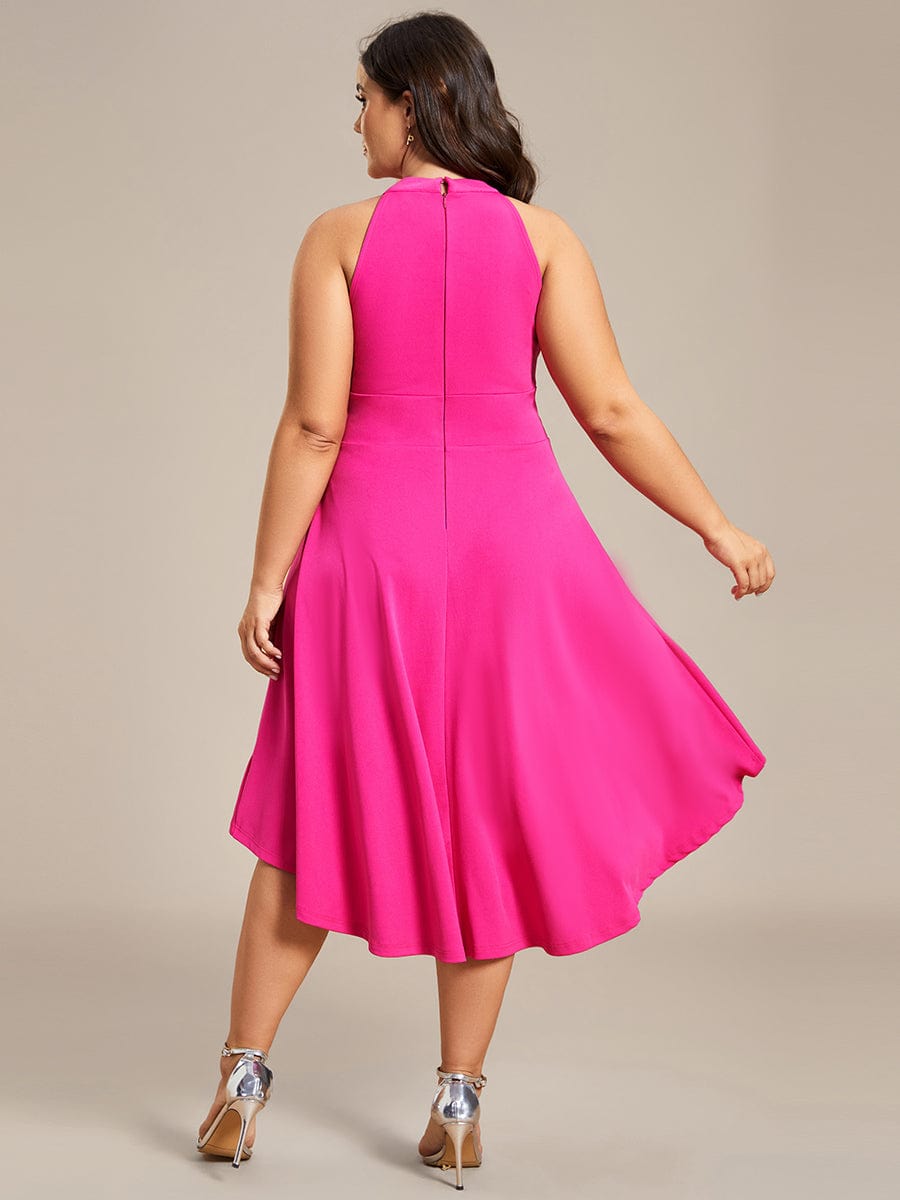 Elegant Halter Neck Midi Cocktail Dress for Plus Sizes