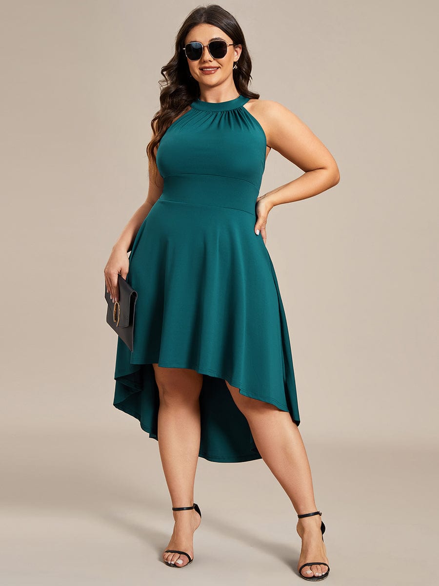 Elegant Halter Neck Midi Cocktail Dress for Plus Sizes