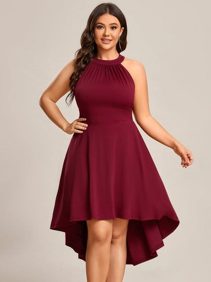 Elegant Halter Neck Midi Cocktail Dress for Plus Sizes