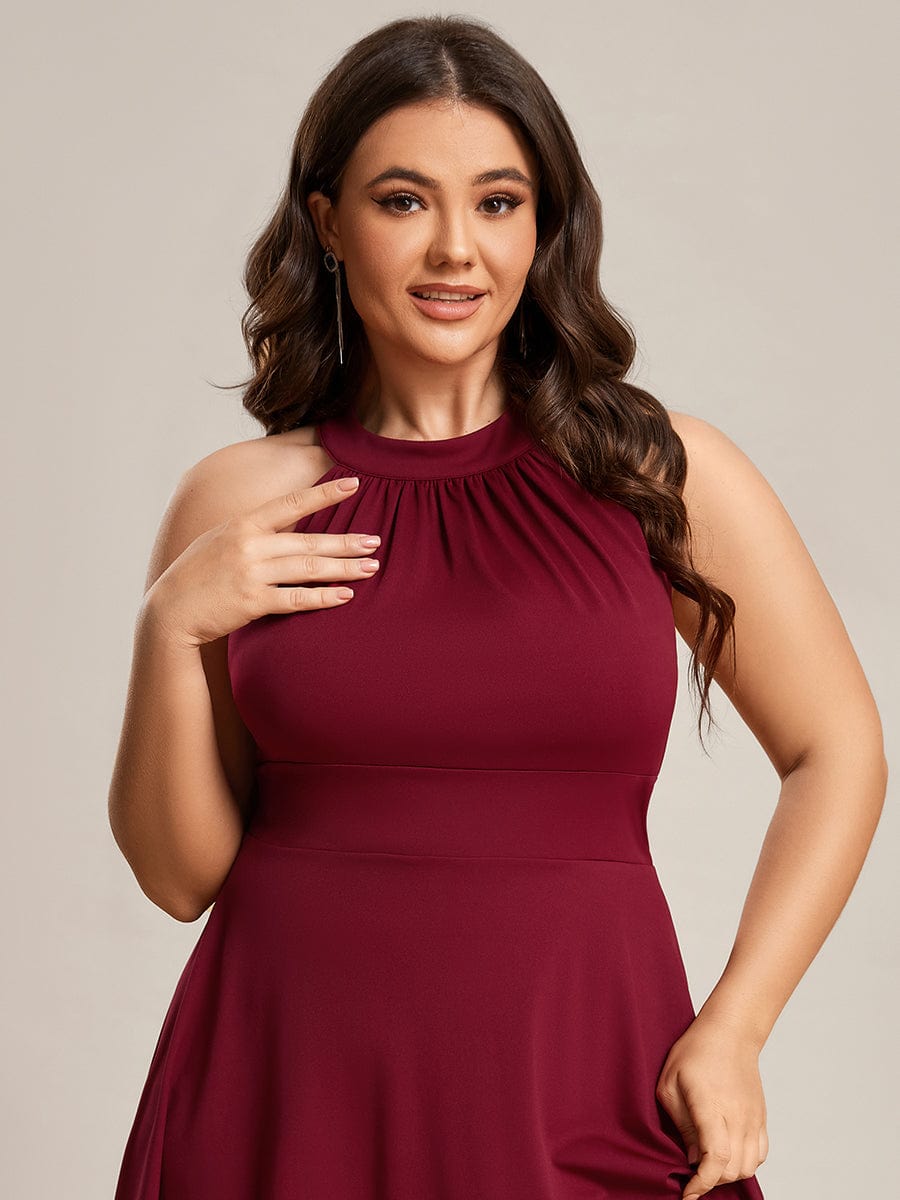 Elegant Halter Neck Midi Cocktail Dress for Plus Sizes