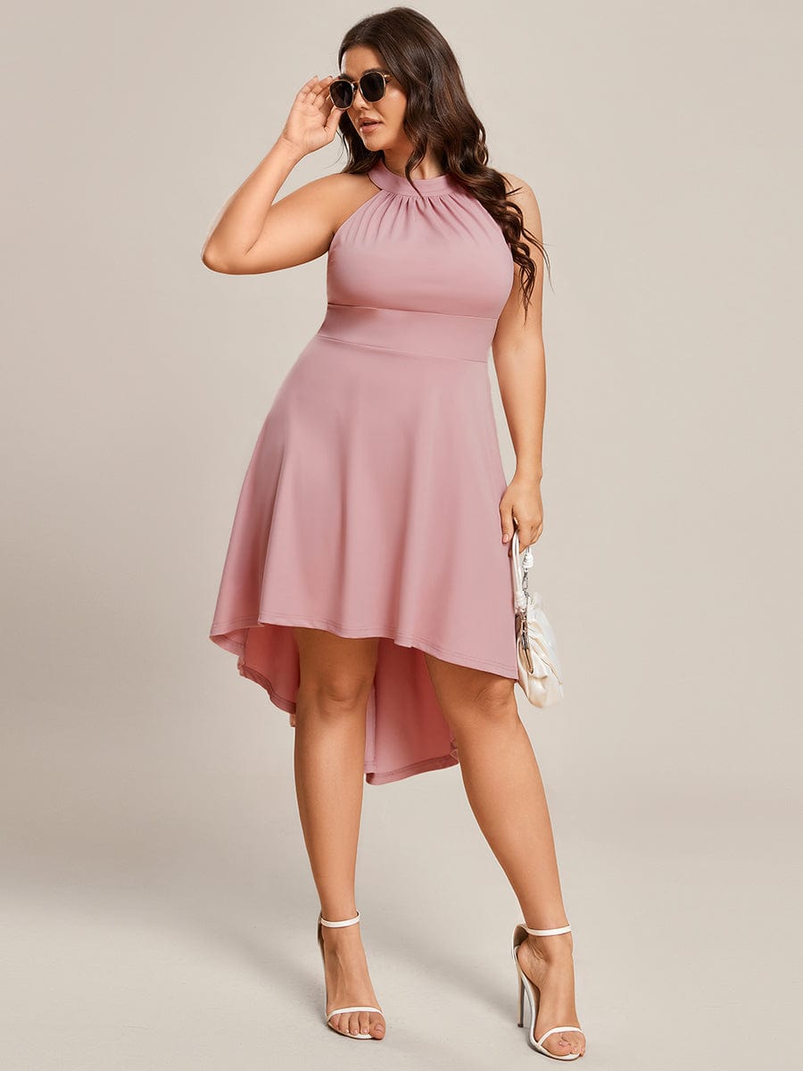 Elegant Halter Neck Midi Cocktail Dress for Plus Sizes