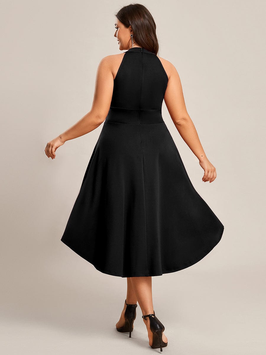 Elegant Halter Neck Midi Cocktail Dress for Plus Sizes