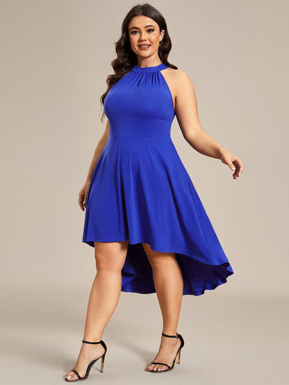 Elegant Halter Neck Midi Cocktail Dress for Plus Sizes