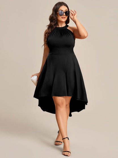 Elegant Halter Neck Midi Cocktail Dress for Plus Sizes