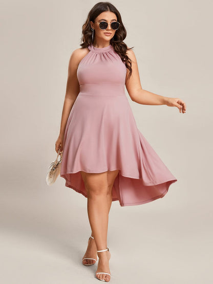Elegant Halter Neck Midi Cocktail Dress for Plus Sizes