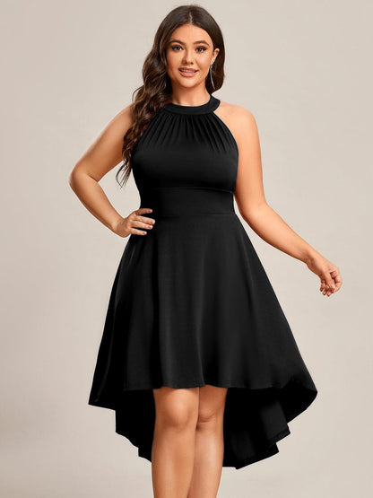 Elegant Halter Neck Midi Cocktail Dress for Plus Sizes