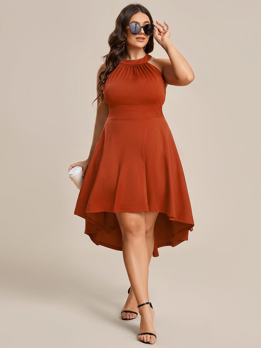 Elegant Halter Neck Midi Cocktail Dress for Plus Sizes
