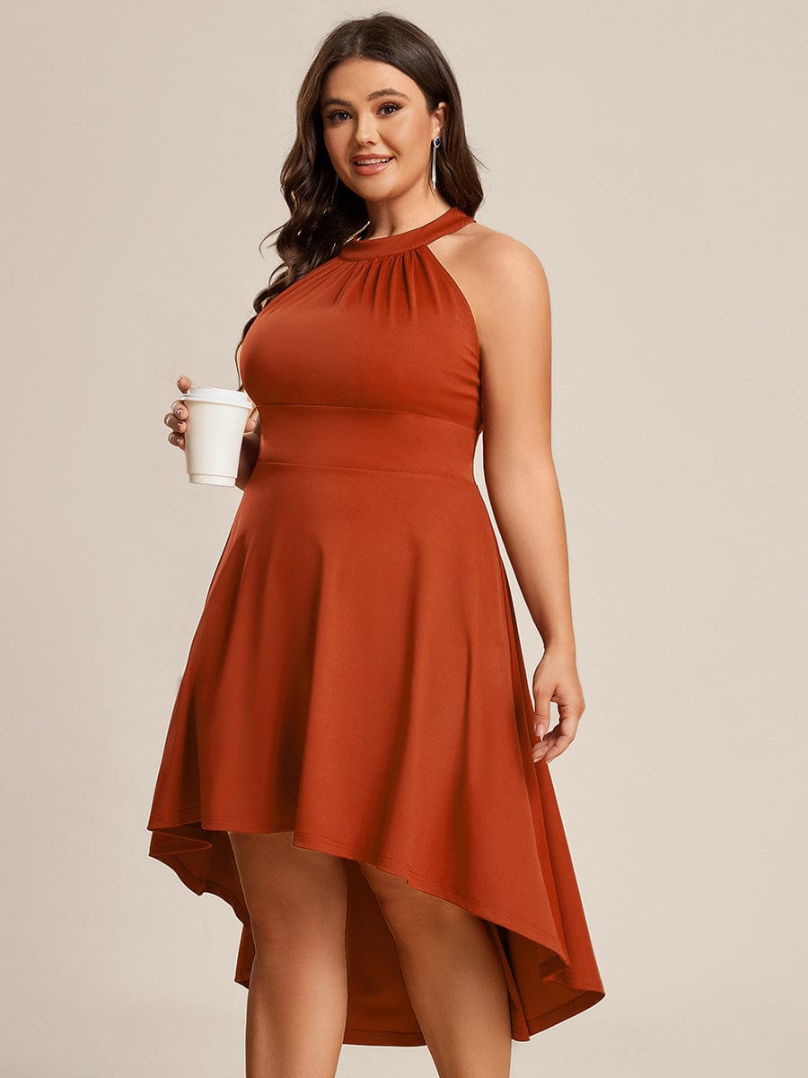 Elegant Halter Neck Midi Cocktail Dress for Plus Sizes