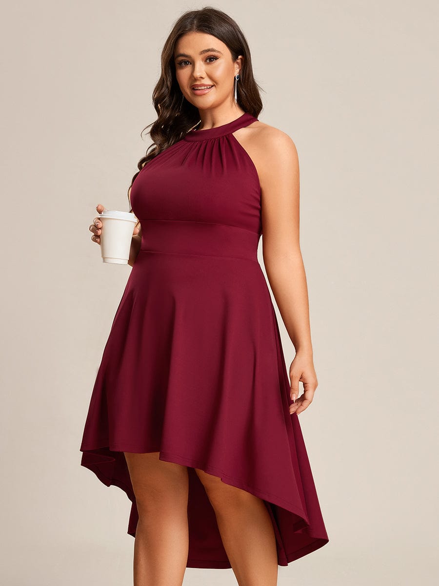 Elegant Halter Neck Midi Cocktail Dress for Plus Sizes