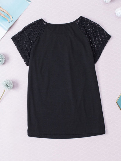 Elegant Keyhole Detail Top with Black Lace Sleeves