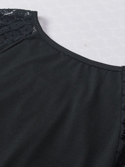 Elegant Keyhole Detail Top with Black Lace Sleeves