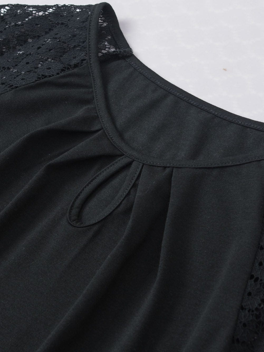 Elegant Keyhole Detail Top with Black Lace Sleeves