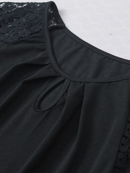 Elegant Keyhole Detail Top with Black Lace Sleeves