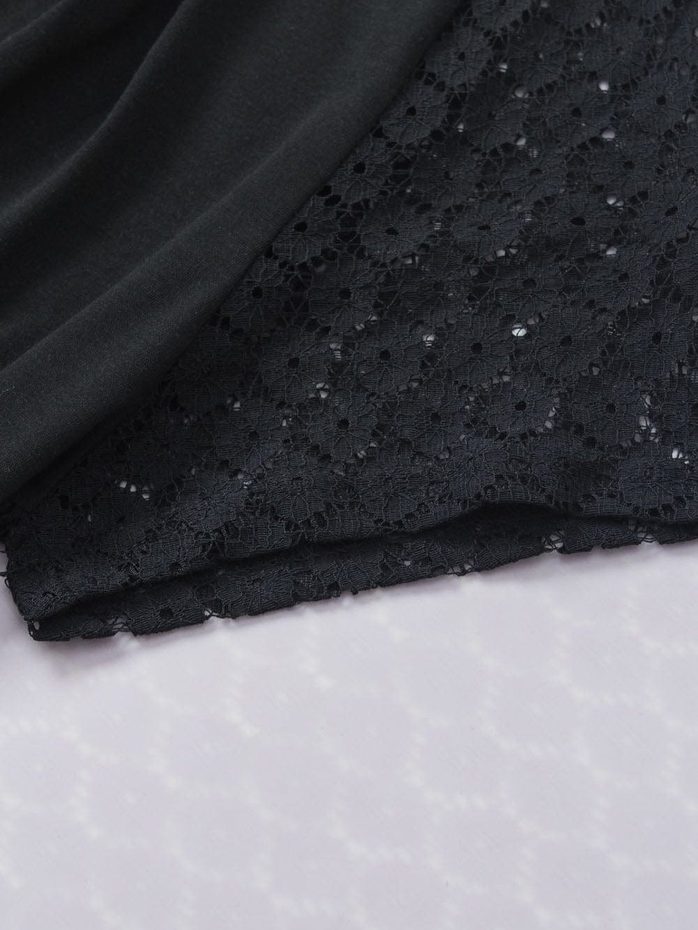 Elegant Keyhole Detail Top with Black Lace Sleeves