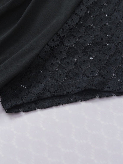 Elegant Keyhole Detail Top with Black Lace Sleeves