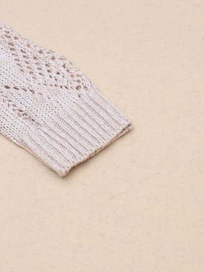 Elegant Khaki Crochet Knit Cardigan with Openwork Detail