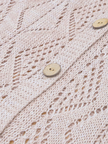 Elegant Khaki Crochet Knit Cardigan with Openwork Detail
