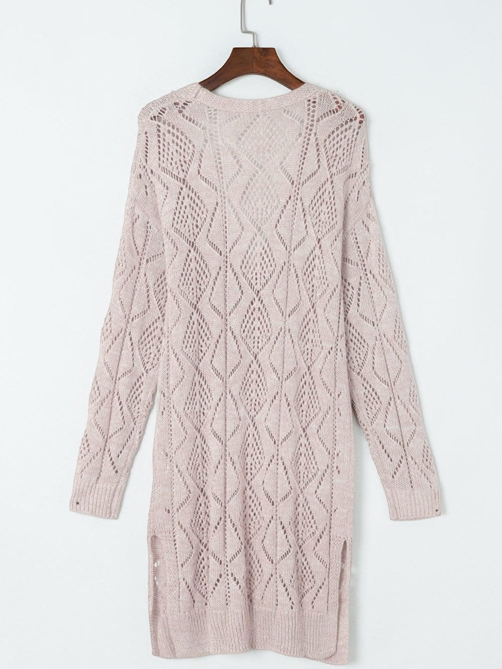 Elegant Khaki Crochet Knit Cardigan with Openwork Detail