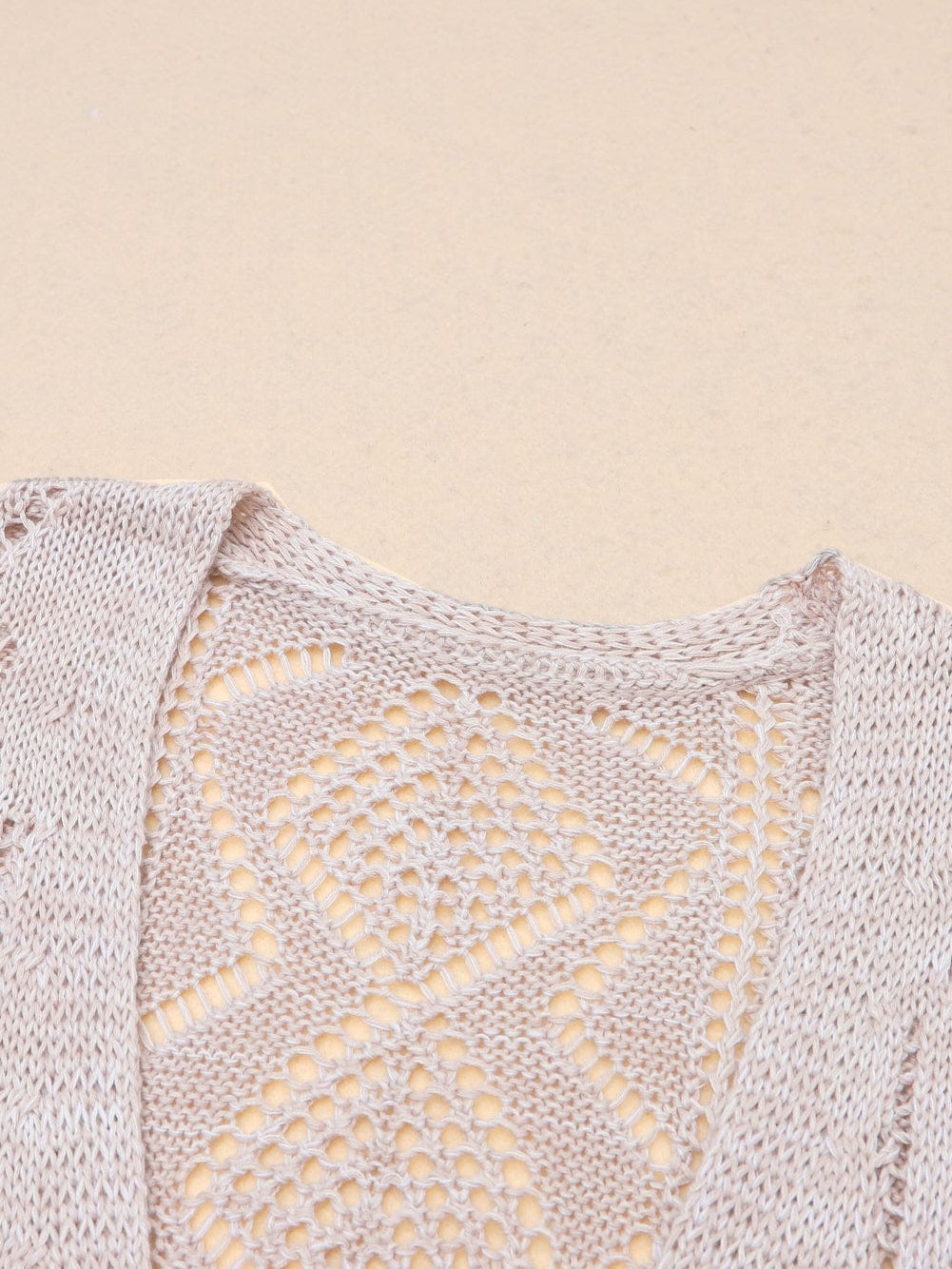 Elegant Khaki Crochet Knit Cardigan with Openwork Detail