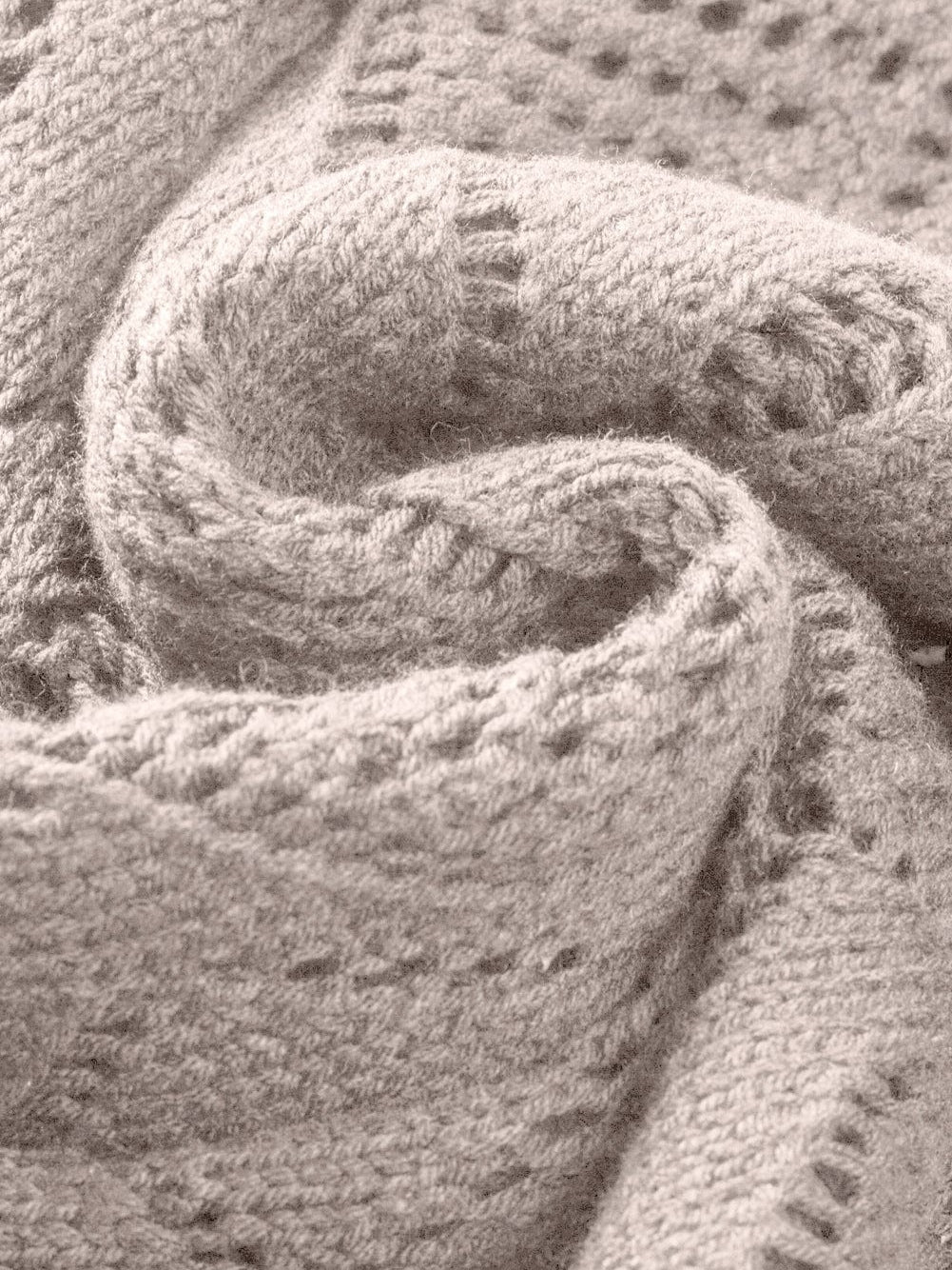 Elegant Khaki Crochet Knit Cardigan with Openwork Detail