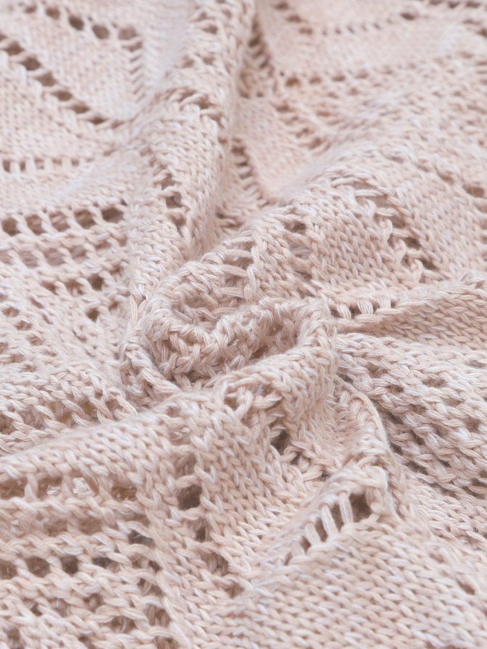 Elegant Khaki Crochet Knit Cardigan with Openwork Detail