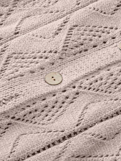 Elegant Khaki Crochet Knit Cardigan with Openwork Detail
