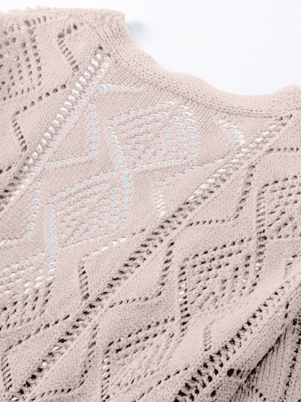 Elegant Khaki Crochet Knit Cardigan with Openwork Detail