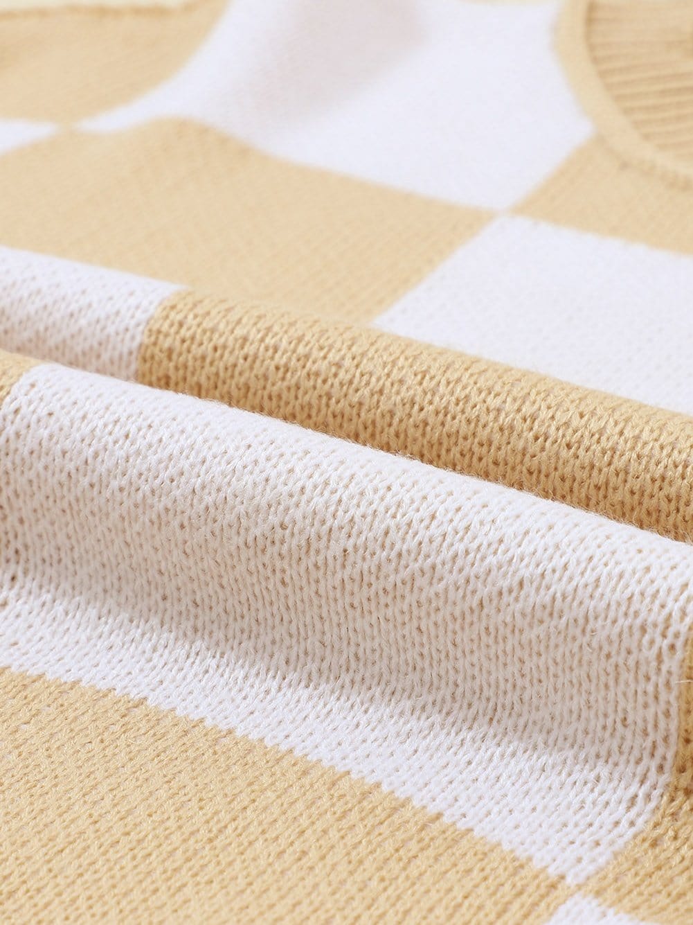 Elegant Khaki Plaid Bishop Sleeve Pullover Sweater