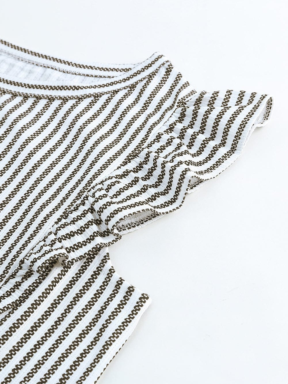 Elegant Khaki Striped Ruffle Tank Top