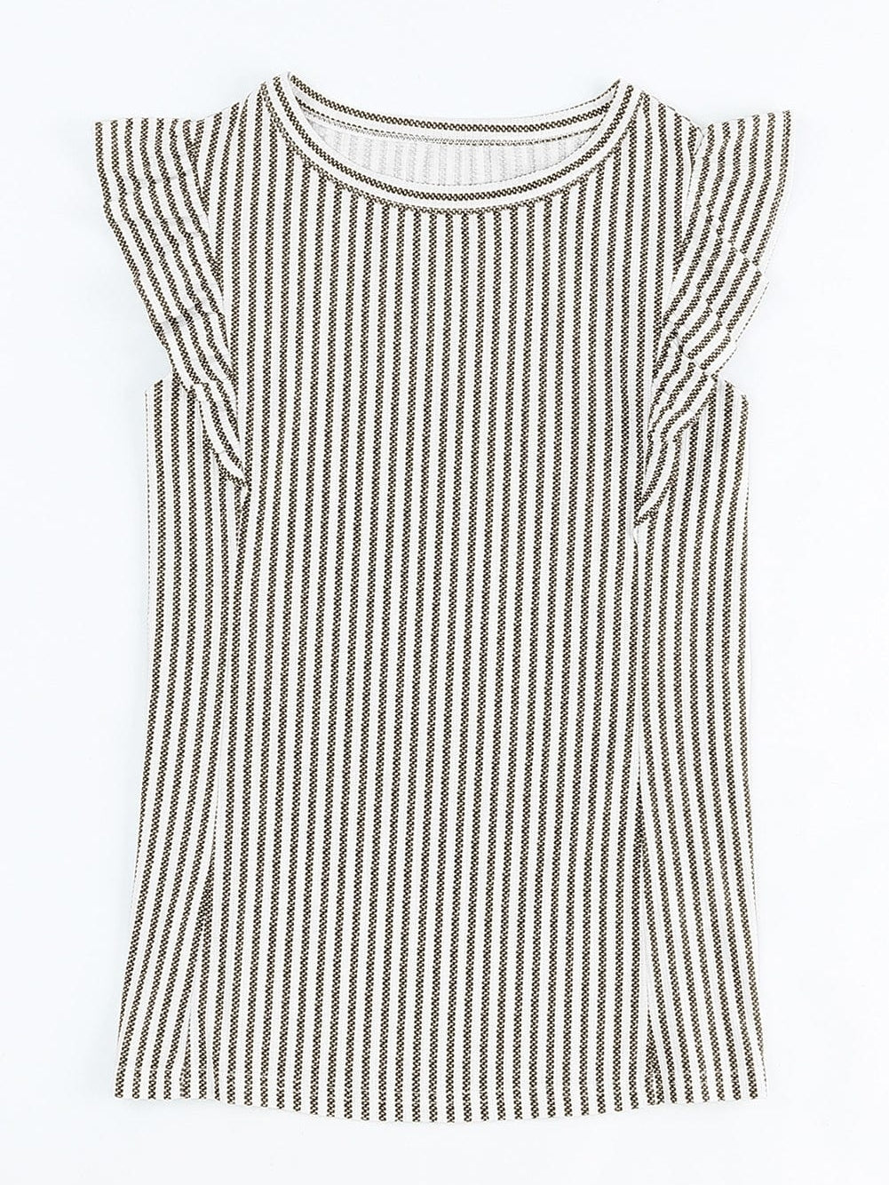 Elegant Khaki Striped Ruffle Tank Top