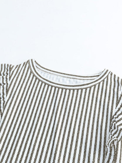 Elegant Khaki Striped Ruffle Tank Top