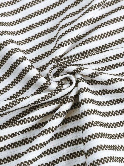 Elegant Khaki Striped Ruffle Tank Top