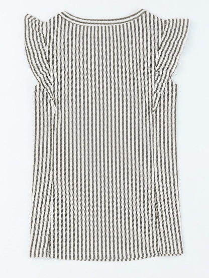 Elegant Khaki Striped Ruffle Tank Top
