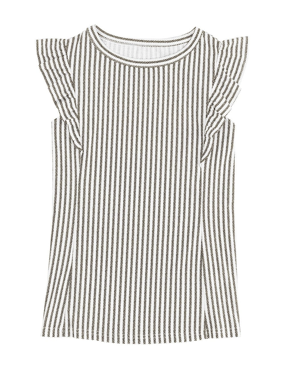 Elegant Khaki Striped Ruffle Tank Top