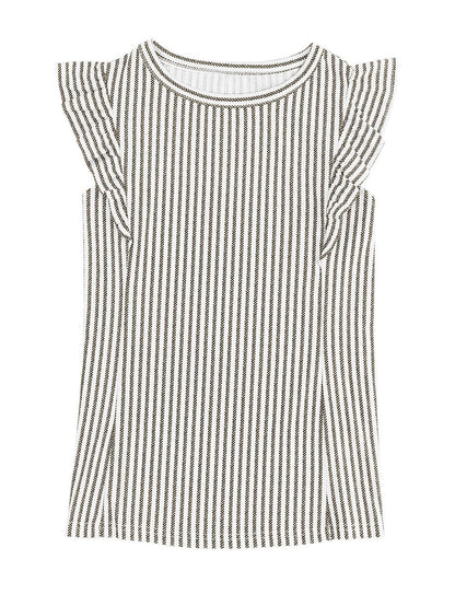 Elegant Khaki Striped Ruffle Tank Top