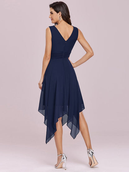Elegant Knee-Length Chiffon Bridesmaid Dress with Unique Hem