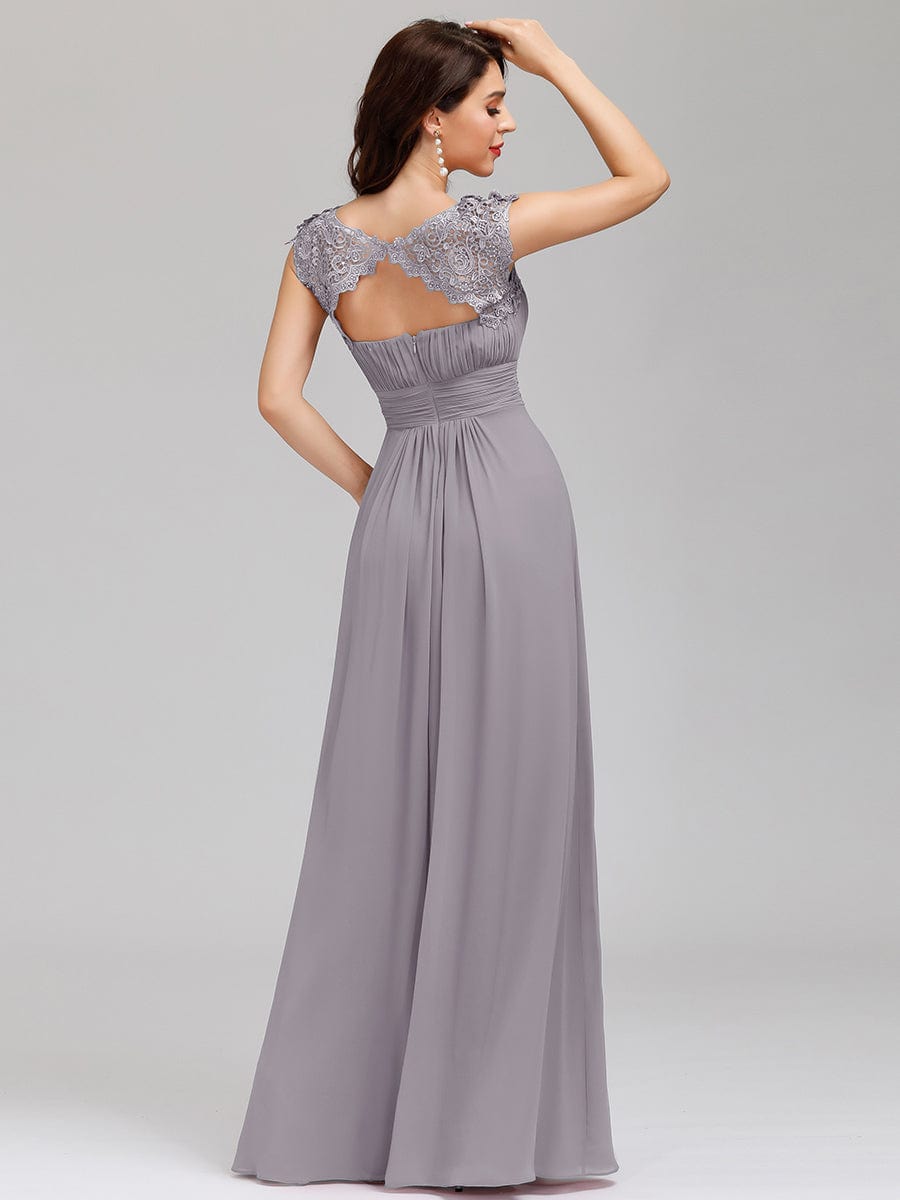 Elegant Lace Cap Sleeve Chiffon Evening Gown with Rhinestone-Embellished Neckline
