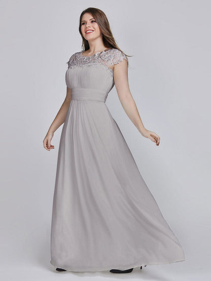 Elegant Lace Cap Sleeve Chiffon Evening Gown with Rhinestone-Embellished Neckline