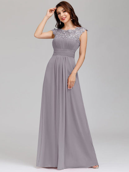 Elegant Lace Cap Sleeve Chiffon Evening Gown with Rhinestone-Embellished Neckline