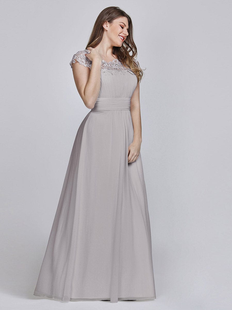 Elegant Lace Cap Sleeve Chiffon Evening Gown with Rhinestone-Embellished Neckline
