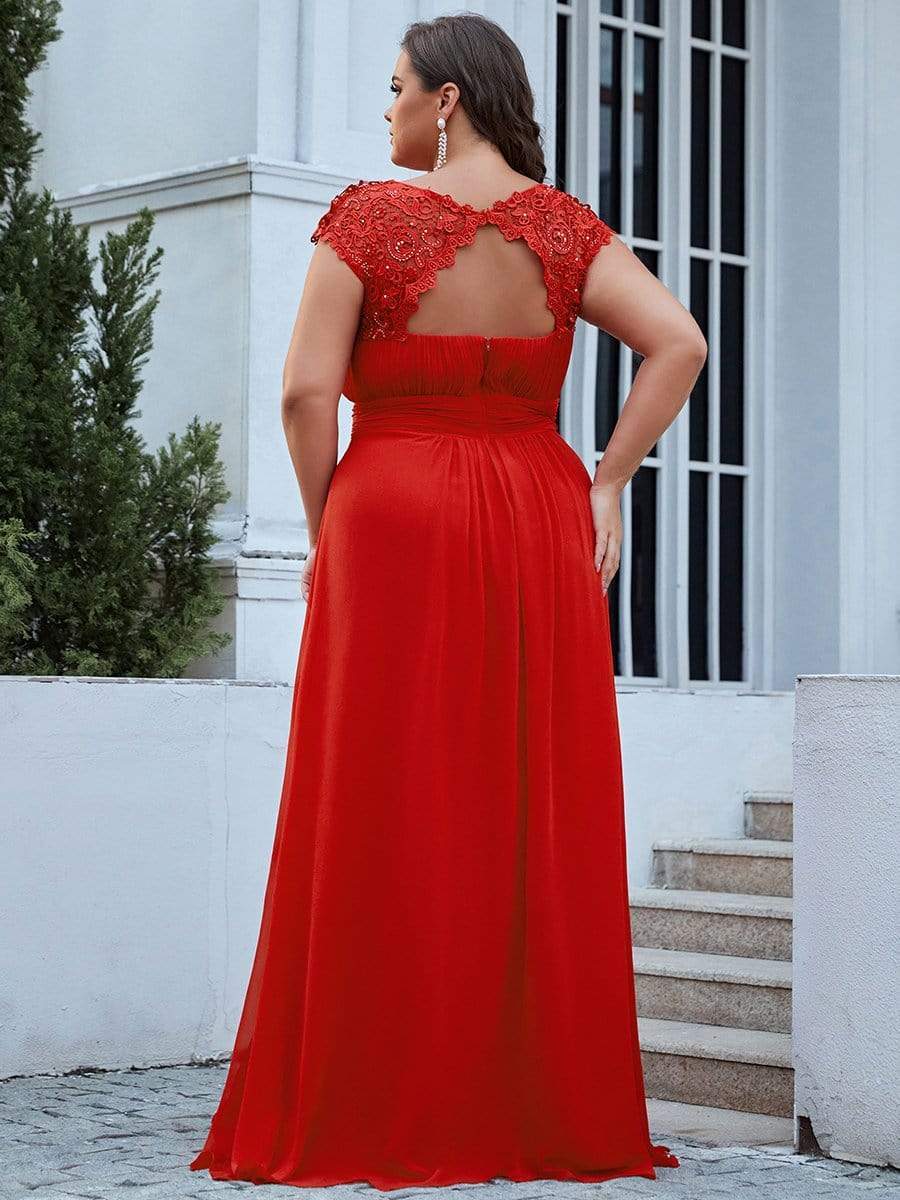 Elegant Lace Cap Sleeve Plus Size Bridesmaid Gown