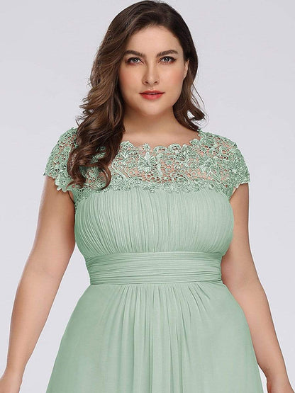 Elegant Lace Cap Sleeve Plus Size Bridesmaid Gown
